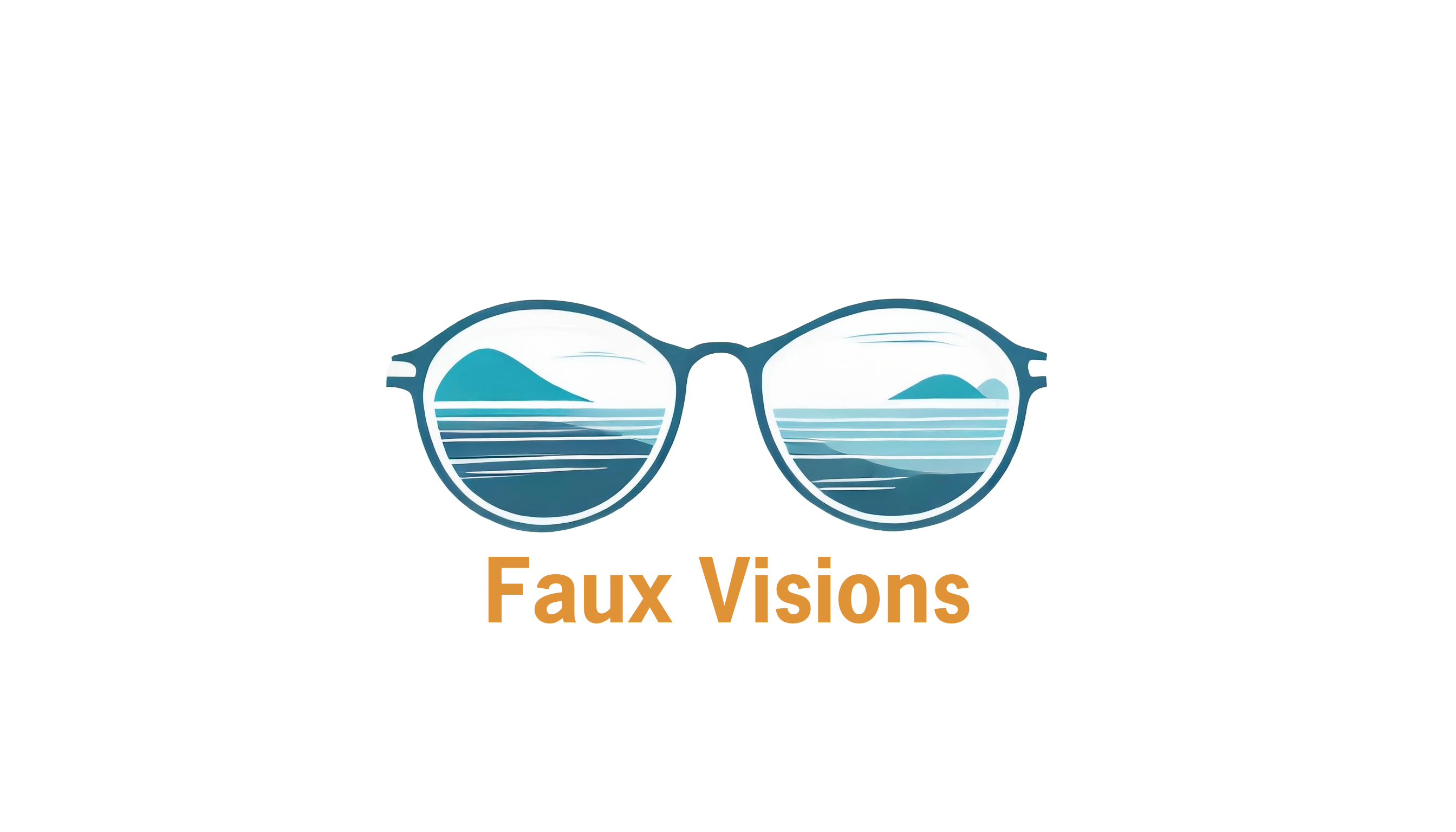blue glasses with sea inside faux vision logo