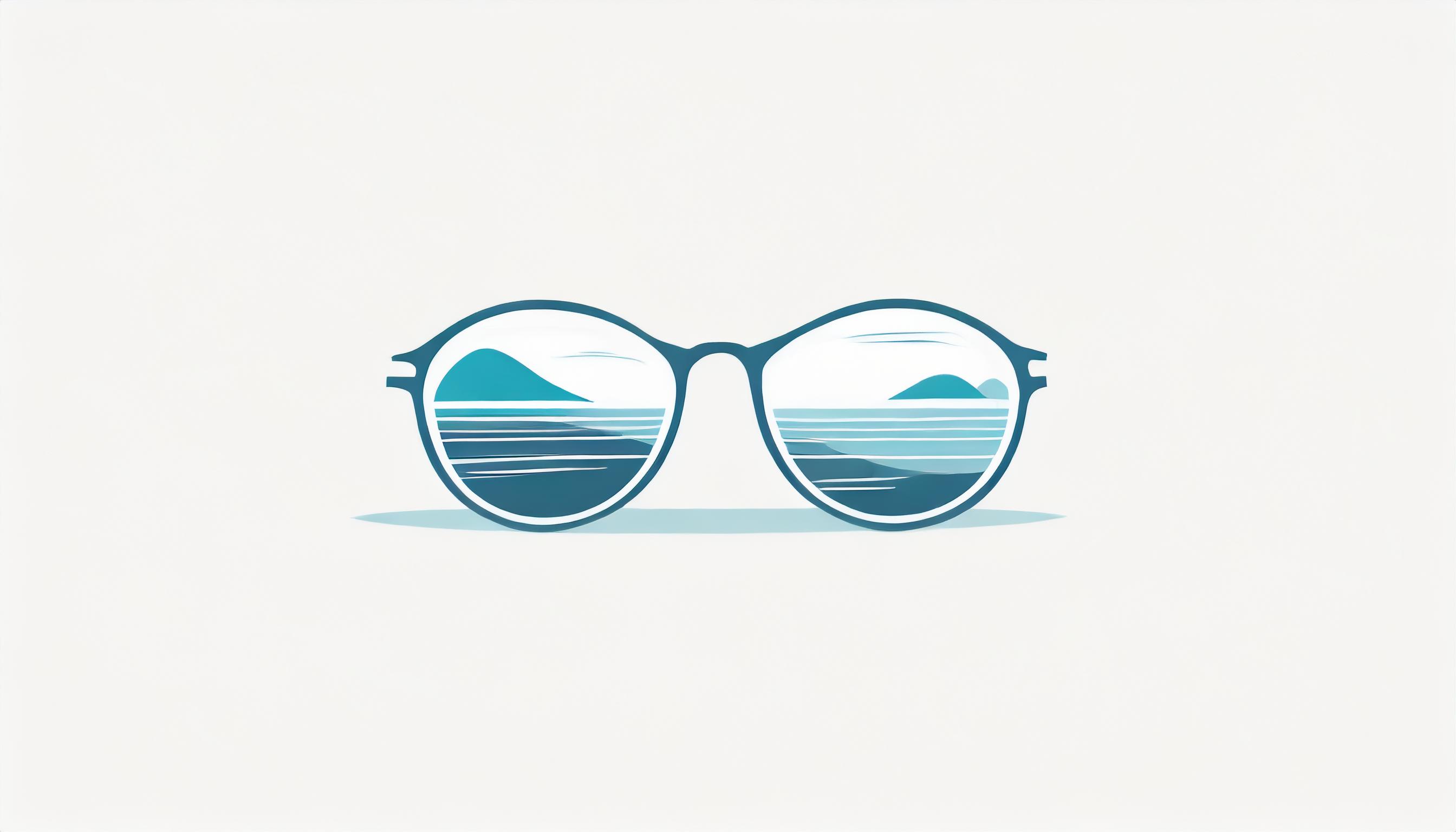 blue glasses with sea illustration in lens