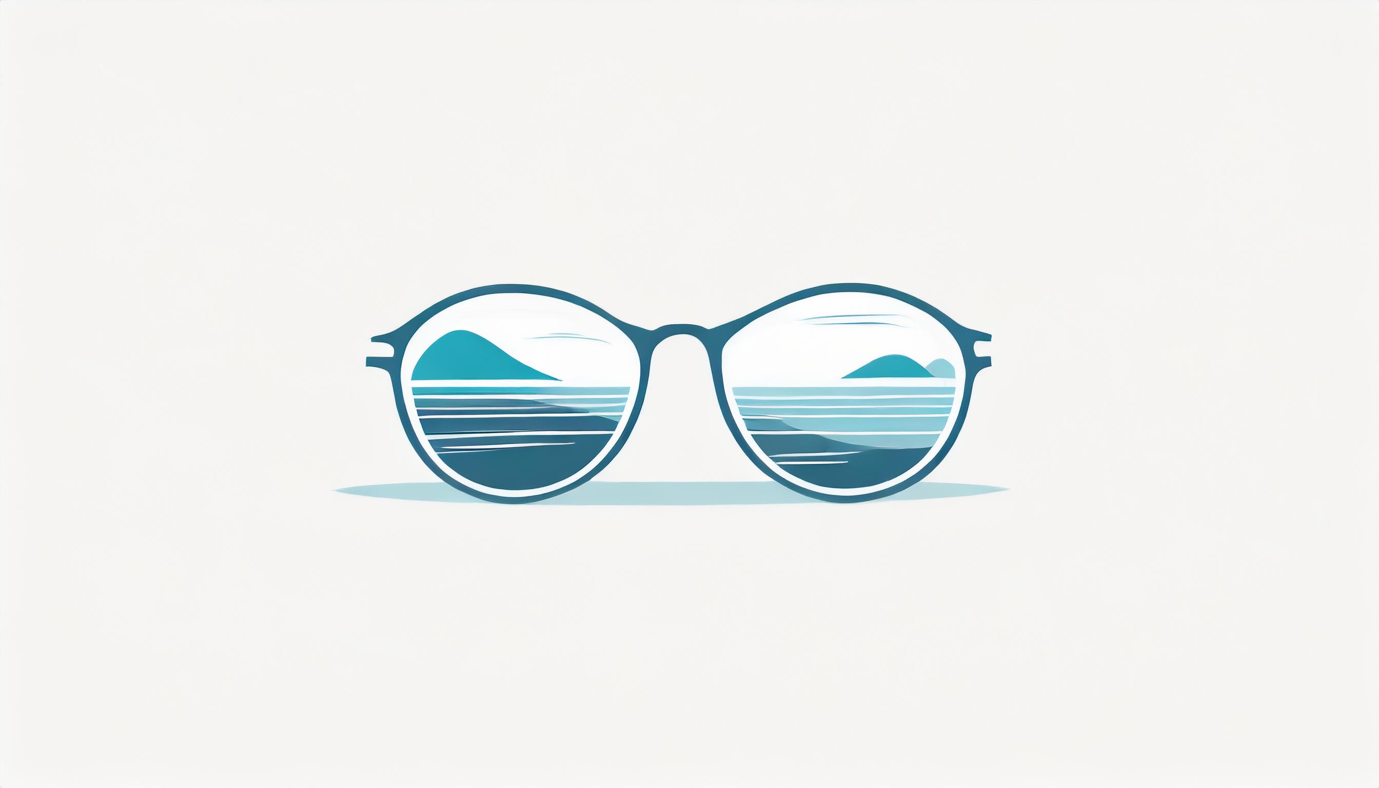 blue glasses with sea illustration in lens